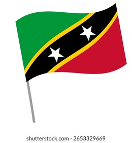 Saint Kitts and Nevis national flag flutters with flagpole