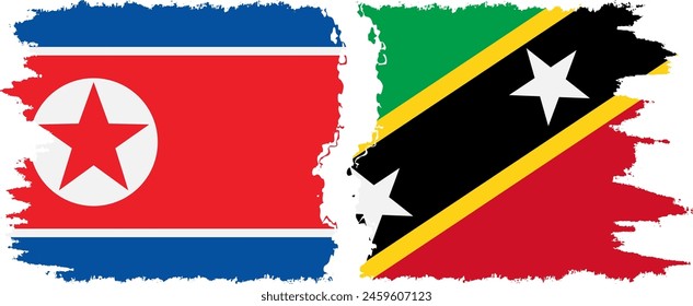 Saint Kitts and Nevis and North Korea grunge flags connection, vector