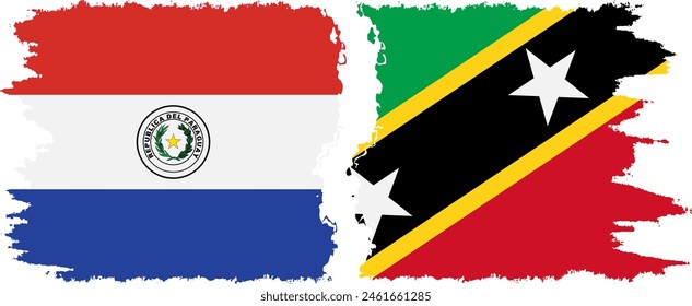 Saint Kitts and Nevis and Paraguay grunge flags connection, vector