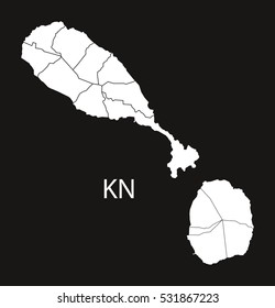 Saint Kitts and Nevis with parishes Map black illustration