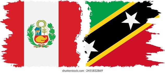 Saint Kitts and Nevis and Peru grunge flags connection, vector