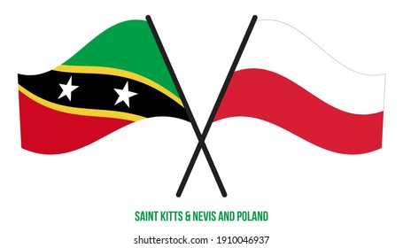 Saint Kitts and Nevis and Poland Flags Crossed And Waving Flat Style. Official Proportion.
