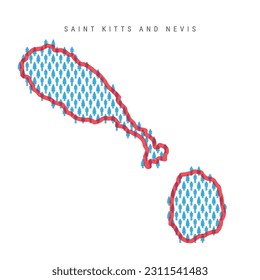 Saint Kitts and Nevis population map. Stick figures people map with bold red translucent country border. Pattern of men and women icons. Isolated vector illustration. Editable stroke.
