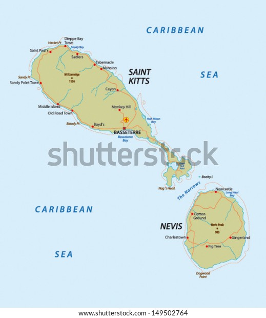 Saint Kitts Nevis Road Map Stock Vector Royalty Free 149502764