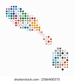 Saint Kitts and Nevis, shape of the country build of colored cells. Digital style map of the Saint Kitts and Nevis on white background. Large size circle blocks. Plain vector illustration.