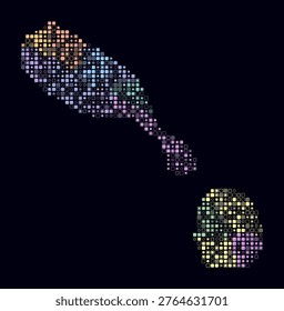 Saint Kitts and Nevis, shape of the country build of colored cells. Digital style map of the Saint Kitts and Nevis on dark background. Small size rounded square blocks. Abstract vector illustration.