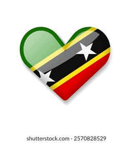 Saint Kitts and Nevis - Shiny Flag in the Form of Heart. Vector Illustration.