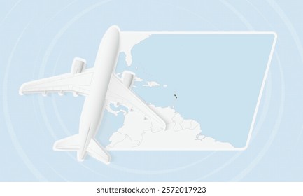 Saint Kitts and Nevis Travel Illustration with Plane and National Flag. Ideal for travel agencies, promotional materials, or geographic content related to Saint Kitts and Nevis.