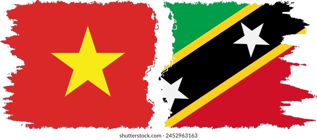 Saint Kitts and Nevis and Vietnam grunge flags connection, vector