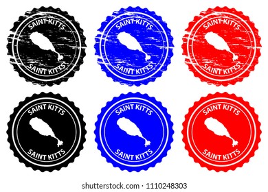 Saint Kitts - rubber stamp - vector, Federation of Saint Christopher and Nevis island map pattern - sticker - black, blue, and red