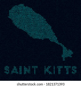 Saint Kitts tech map. Island symbol in digital style. Cyber map of Saint Kitts with island name. Beautiful vector illustration.