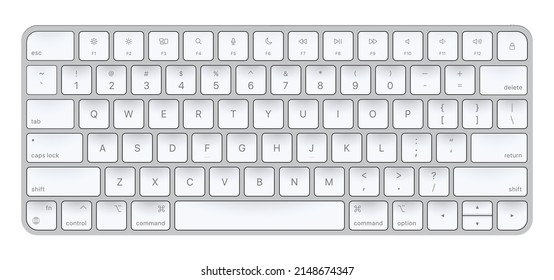 Saint Louis, Brazil - April 22, 2022: Newly Released Keyboard IMac 2022. Realistic Akuminium Key For Apple. Illustration And Vector 