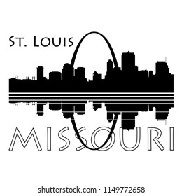 Saint Louis City skyline, Black and white with river reflection and type - Vector