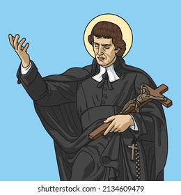 Saint Louis Marie Grignion de Montfort Colored Vector Illustration