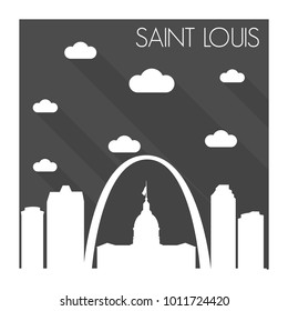 Saint Louis Missouri USA Flat Icon Skyline Silhouette Design City Vector Art Famous Buildings Monochrome Background Clouds Sky