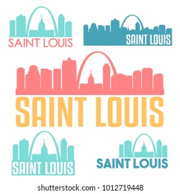 Saint Louis Missouri USA Flat Icon Skyline Silhouette Design City Vector Art Famous Buildings Color Set