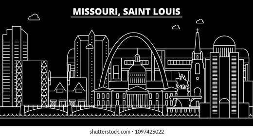 Saint Louis silhouette skyline. USA - Saint Louis vector city, american linear architecture, buildings. Saint Louis travel illustration, outline landmarks. USA flat icon, american line banner