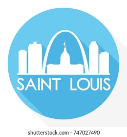 Saint Louis Skyline Button Icon Round Flat Vector Art Design Color Background