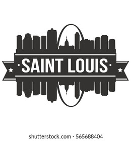 Saint Louis Skyline Stamp Silhouette. Reflection Landscape City Design. Vector Cityscape Icon.   