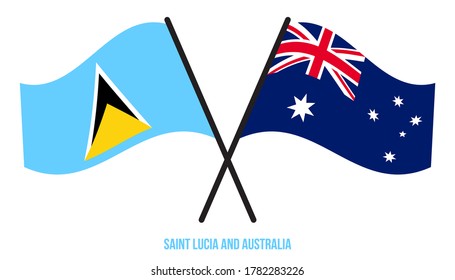 Saint Lucia and Australia Flags Crossed And Waving Flat Style. Official Proportion. Correct Colors.