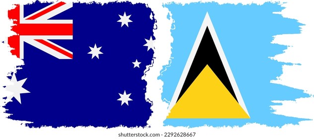 Saint Lucia and Australia grunge flags connection, vector