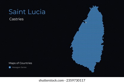 Saint Lucia, Castries. Creative vector map. Maps of Countries. Central America. Hexagon Series.