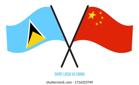 Saint Lucia and China Flags Crossed And Waving Flat Style. Official Proportion. Correct Colors.