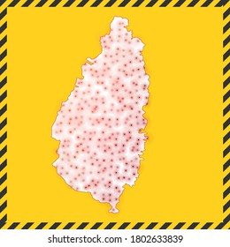 Saint Lucia closed - virus danger sign. Lock down island icon. Black striped border around map with virus spread concept. Vector illustration.
