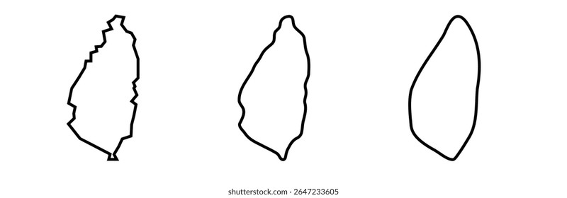 Santa Lúcia país preto silhuetas contorno em três diferentes níveis de suavidade. Mapas simplificados. Ícones de vetor isolados no plano de fundo branco.