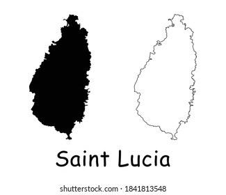 Saint Lucia Country Map. Black silhouette and outline isolated on white background. EPS Vector
