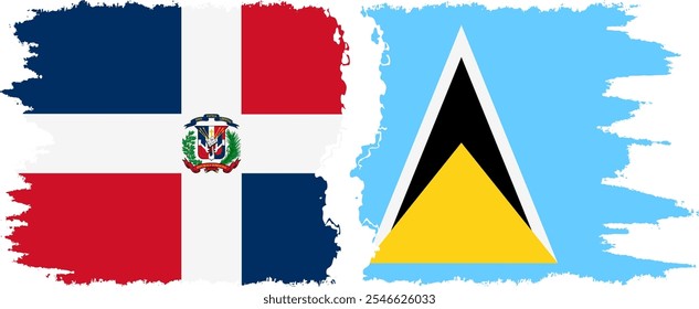 Saint Lucia and Dominican Republic grunge flags connection, vector