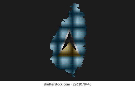 Saint Lucia dotted map flag with grunge texture in mosaic dot style. Abstract pixel vector illustration of a country map with halftone effect for infographic. 