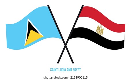Saint Lucia and Egypt Flags Crossed And Waving Flat Style. Official Proportion. Correct Colors.
