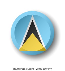 Saint Lucia flag - 3D circle button with dropped shadow. Vector icon.