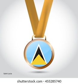 Saint Lucia  Flag in Bronze Medal. Vector Illustration. RIO Olympic Game Bronze Medal. Vector Illustration