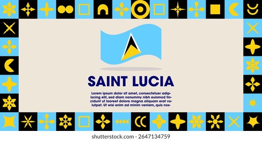 Saint Lucia Flag Design banner with cultural design. Independence day design for Saint Lucia celebration. Modern neo geometric retro design with flag, showcasing national pride and heritage.