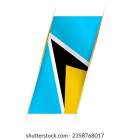 Saint Lucia flag in the form of a banner with waving effect and shadow. Modern vector design.