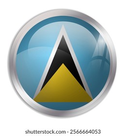 Saint Lucia flag - glossy circle button displays a colorful flag representing a country cultural identity and heritage. The essence of national pride and unity.