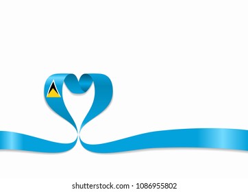 Saint Lucia flag heart-shaped wavy ribbon. Vector illustration.
