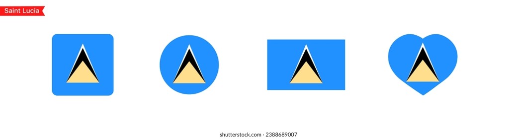 Saint Lucia flag icons. Saint Lucia flag set symbols. National symbol. Square, circle, heart shape flags. Vector isolated
