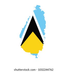 Saint Lucia flag and map on the white background. illustration
