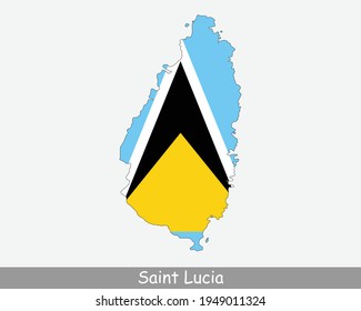 Saint Lucia Flag Map. Map of St. Lucia with the Saint Lucian national flag isolated on a white background. Vector Illustration.