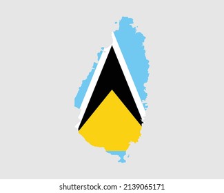 Saint Lucia Flag Map. Map of St. Lucia with the Saint Lucian country banner. Vector Illustration.