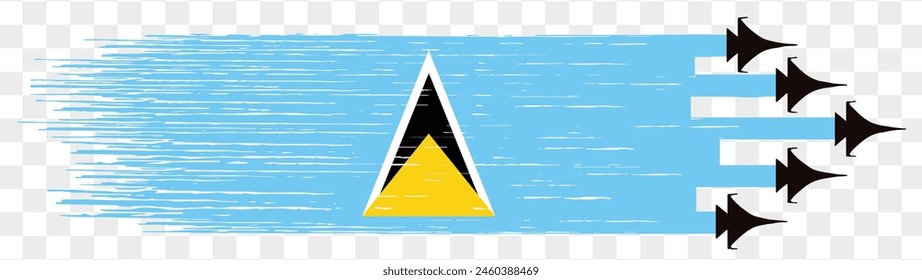 Saint Lucia flag with military fighter jets isolated background. vector illustration