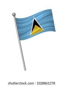 Saint Lucia flag on the flagpole. Official colors and proportion correctly. waving of Saint Lucia flag on flagpole, vector illustration isolate on white background.