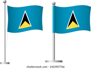 Saint Lucia flag on pole. Metal flagpole. National flag of Saint Lucia vector illustration