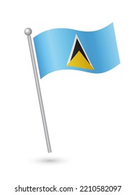 Saint Lucia flag on pole waving in the wind vector illustration