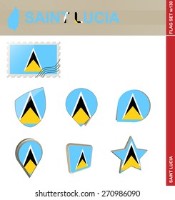 Saint Lucia Flag Set, Flag Set #130. Vector.