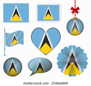 Saint Lucia flag set of 8 items vector