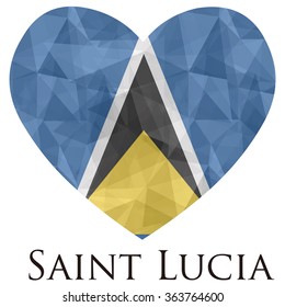 Saint Lucia flag shape heart in geometric rumpled triangular low poly origami style graphic illustration,mosaic polygonal style.Symbol of love to country.Retro or vintage style background.